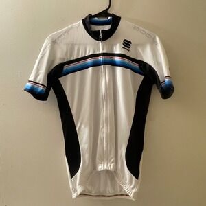 Sportful Bodyfit Pro Cycling Jersey‎ Short Sleeve White Blue Stripe Mens Large